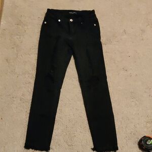 Hammer Jeans Black Distressed Ripped Skinny Jeans Y2K Stretchy Frayed Knee Hem